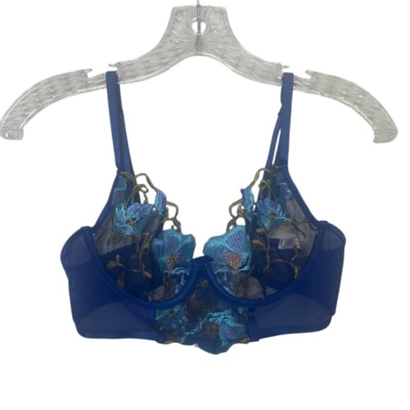 Avidlove Bra Embroidered Floral Underwire Small Blue New Unlined - Picture 1 of 8